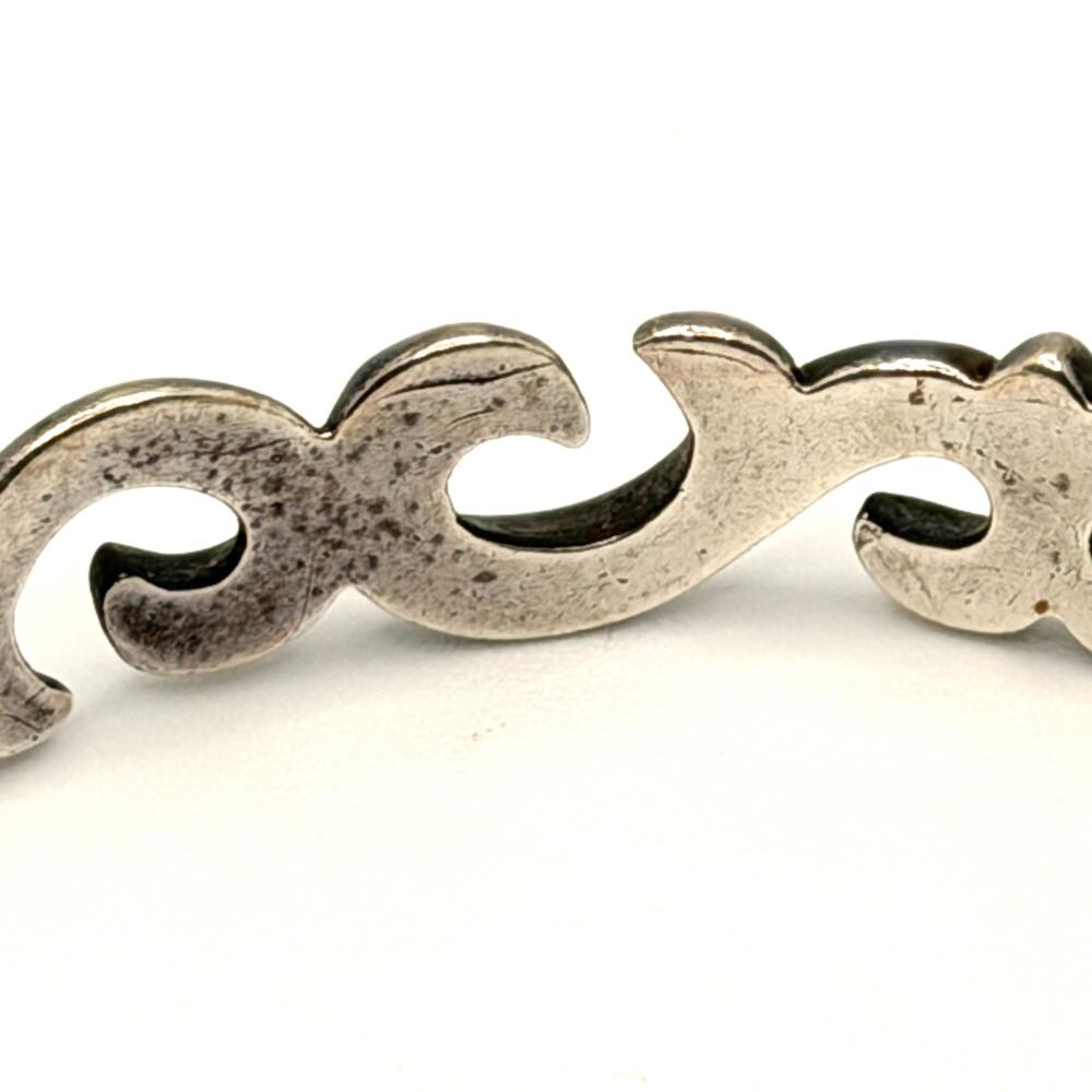 Vintage 80s Sterling Silver Ornate Openwork Scroll Artisan Cuff Bracelet - Picture 4 of 9